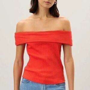 NWT Madewell Ribbed Off-The-Shoulder Top In Red Rouge Size Medium